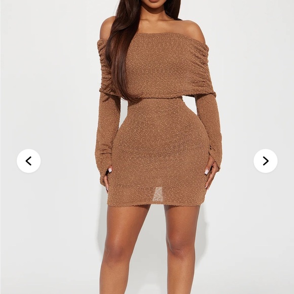 🤎New with tag🤎 Fashion Nova Off-Shoulder Brown Sweater Dress - Picture 3 of 3